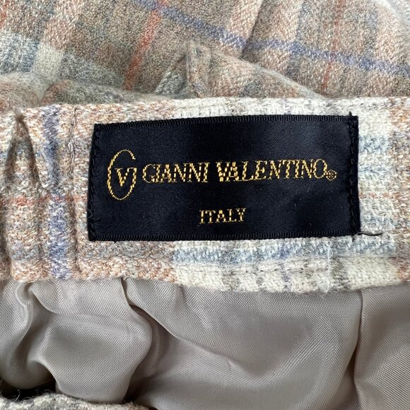 Vintage Gianni Valentino Plaid Wool Trouser Pants High Rise Waist Straight Crop - Picture 4 of 8